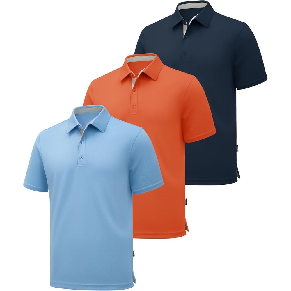 image:imageZITY 3 Pack Polo Shirts for Men Short Sleeve Moisture Wicking T Shirt Business Casual Mens Golf Shirts Collared TShirtsBlue Orange Navy
