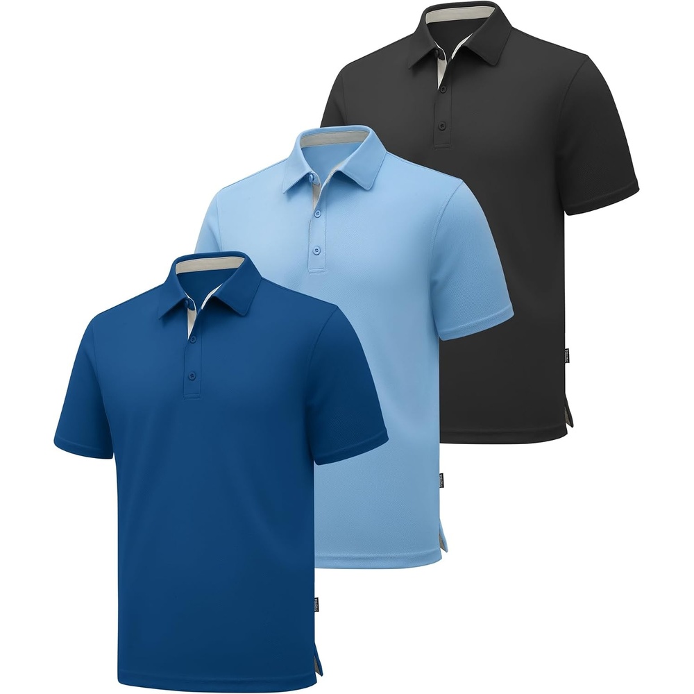 image:imageZITY 3 Pack Polo Shirts for Men Short Sleeve Moisture Wicking T Shirt Business Casual Mens Golf Shirts Collared TShirtsGrey Blue Royal
