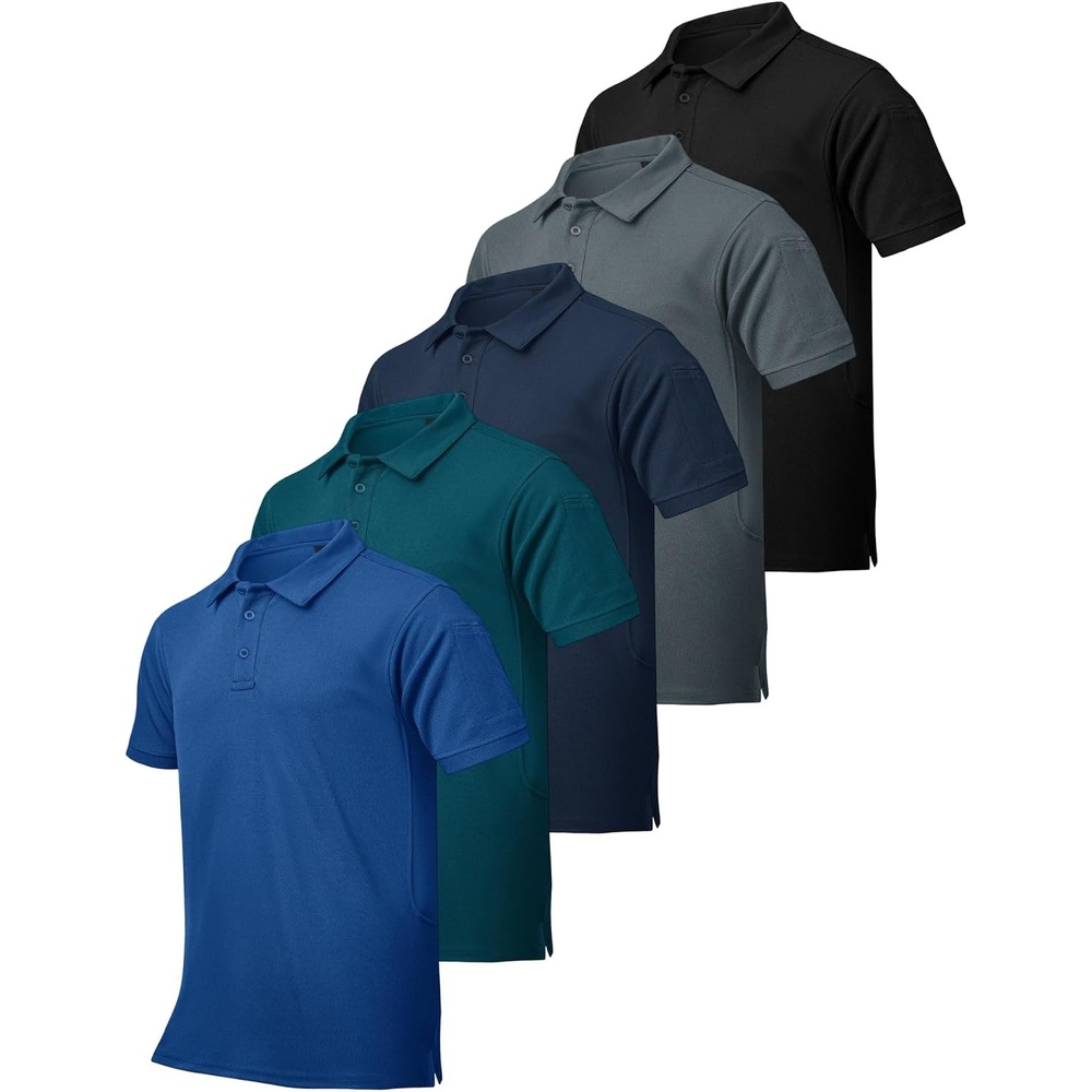 image:imageZITY 4 Pack Mens Polo Shirt Short Sleeve Athletic Performance Tactical Shirts for Men Outdoor Sport Work TShirtBlack Grey Navy Blue Teal Blue