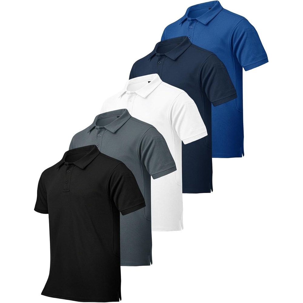 image:imageZITY 4 Pack Mens Polo Shirt Short Sleeve Athletic Performance Tactical Shirts for Men Outdoor Sport Work TShirtBlack White Grey Navy Blue
