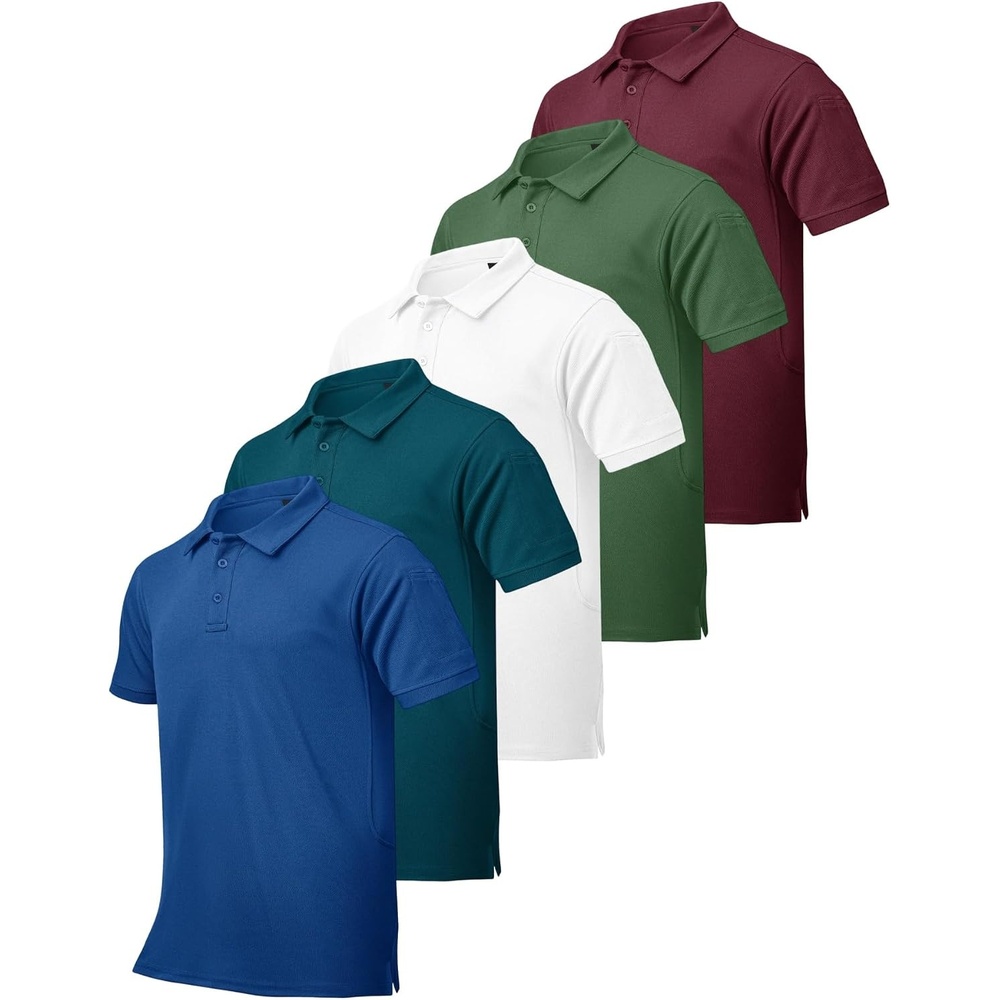 image:imageZITY 4 Pack Mens Polo Shirt Short Sleeve Athletic Performance Tactical Shirts for Men Outdoor Sport Work TShirtWhite Blue Teal Blue Green Red