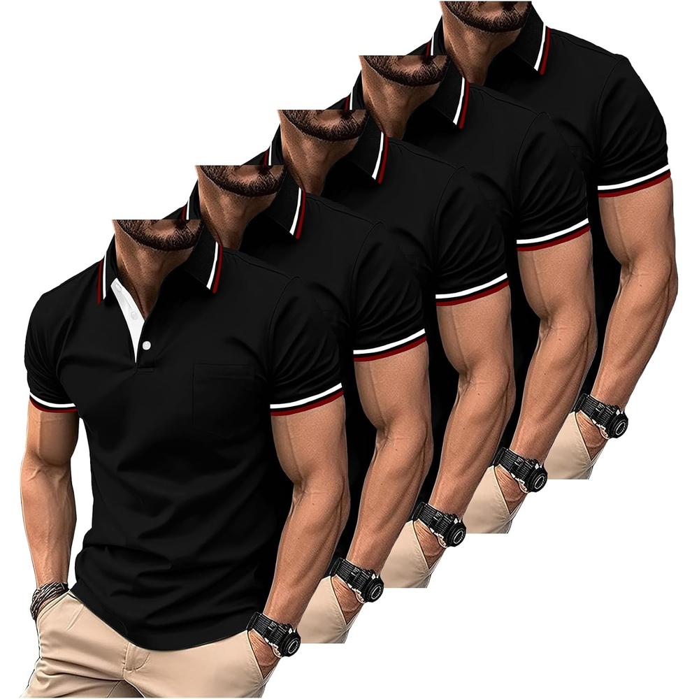 image:imageZITY 5 Pack Men Polo Shirts Short Sleeve with Pocket Wicking Golf Shirts for Men Casual Collared TShirtsBlack Black Black Black Black