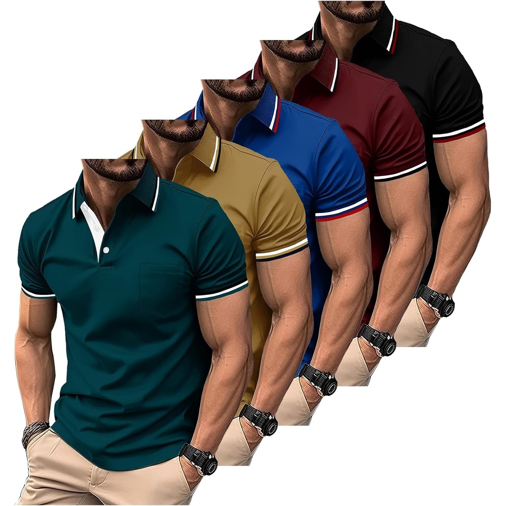 image:imageZITY 5 Pack Men Polo Shirts Short Sleeve with Pocket Wicking Golf Shirts for Men Casual Collared TShirtsDarkblue Khaki Blue Winered Black