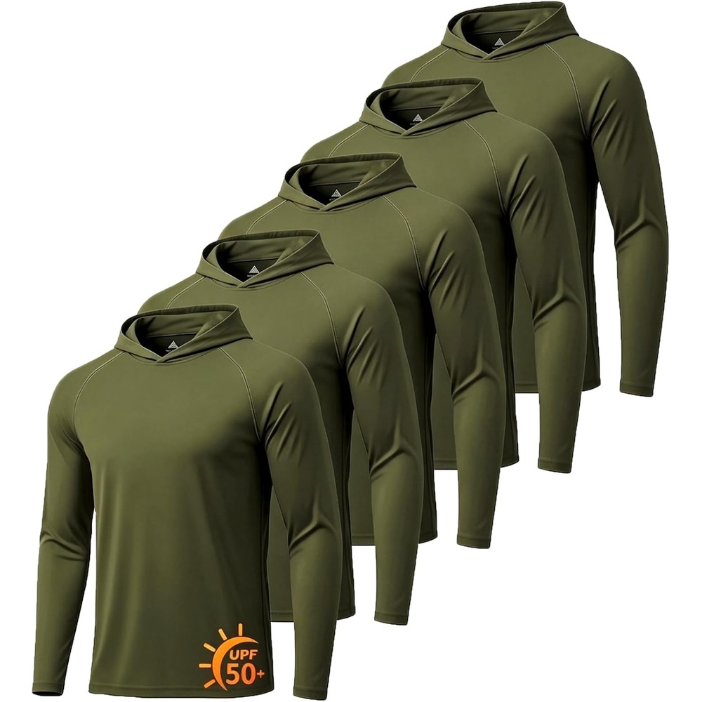 image:imageZITY 5 Pack Mens UPF 50 Hoodie Shirts Sun Protection Athletic Fast Dry Lightweight Rashguard for Fishing Hiking Workout5 Pack 5pcs Army Green