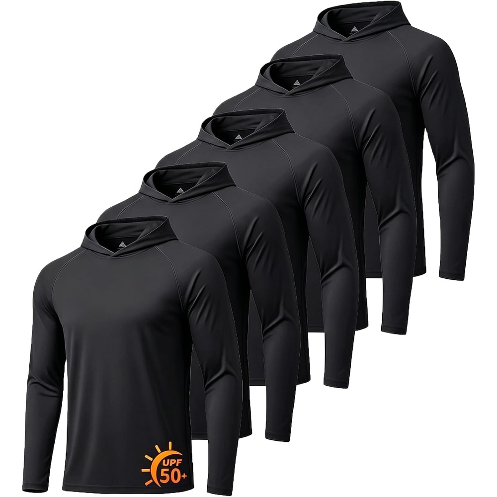 image:imageZITY 5 Pack Mens UPF 50 Hoodie Shirts Sun Protection Athletic Fast Dry Lightweight Rashguard for Fishing Hiking Workout5 Pack 5pcs Black
