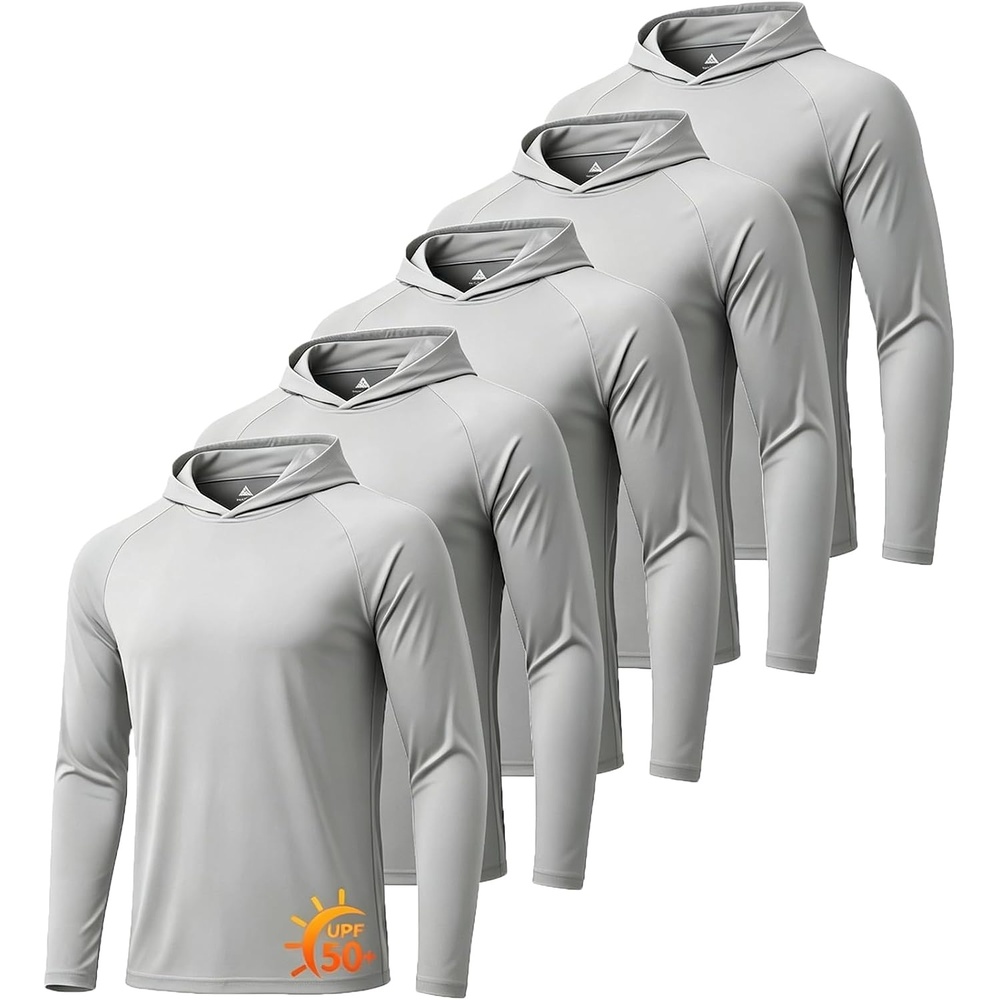 image:imageZITY 5 Pack Mens UPF 50 Hoodie Shirts Sun Protection Athletic Fast Dry Lightweight Rashguard for Fishing Hiking Workout5 Pack 5pcs Light Gray