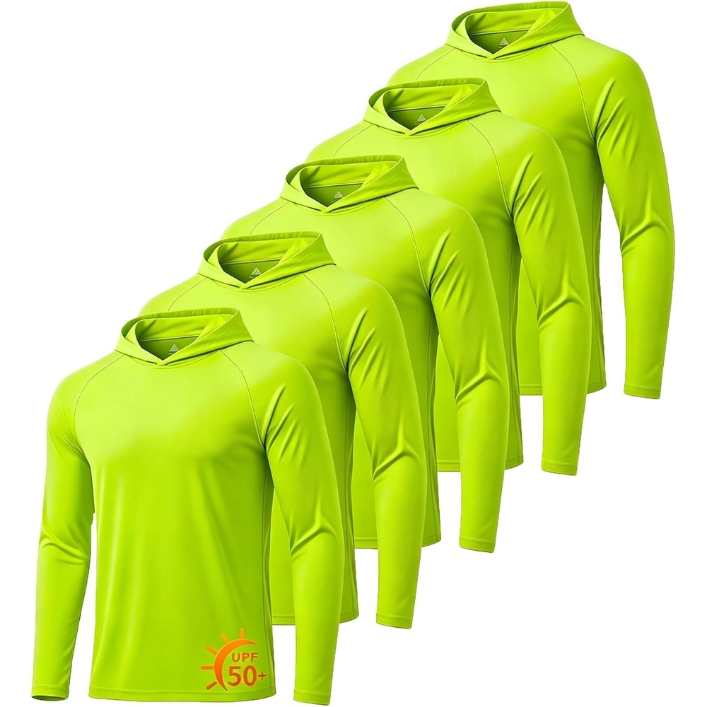 image:imageZITY 5 Pack Mens UPF 50 Hoodie Shirts Sun Protection Athletic Fast Dry Lightweight Rashguard for Fishing Hiking Workout5 Pack 5pcs Neon Green