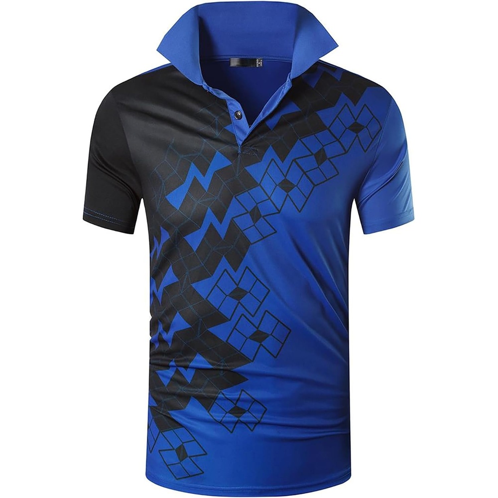 image:imageZITY Mens Golf Shirt Short Sleeve Performance Athletic Sport Moisture Wicking Tennis Print Tee Collared Polo Shirts for MenCblack Blue