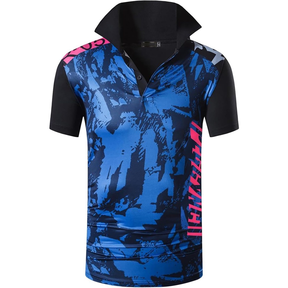 image:imageZITY Mens Golf Shirt Short Sleeve Performance Athletic Sport Moisture Wicking Tennis Print Tee Collared Polo Shirts for MenEblue Red