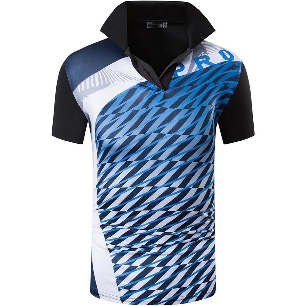 image:imageZITY Mens Golf Shirt Short Sleeve Performance Athletic Sport Moisture Wicking Tennis Print Tee Collared Polo Shirts for MenEblue White