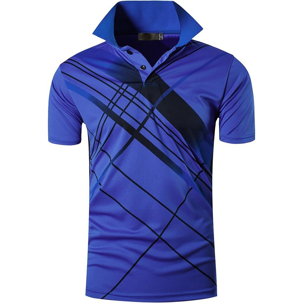 image:imageZITY Mens Golf Shirt Short Sleeve Performance Athletic Sport Moisture Wicking Tennis Print Tee Collared Polo Shirts for MenLblue