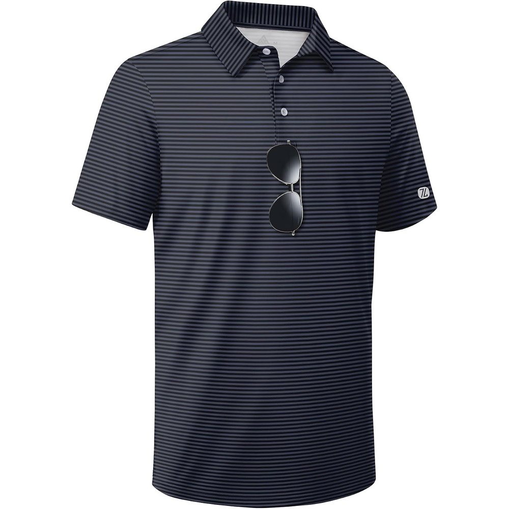 image:imageZITY Mens Golf Shirt Short Sleeve UPF 50 Performance Moisture Wicking Casual Striped Collared Polo ShirtsBlack Striped