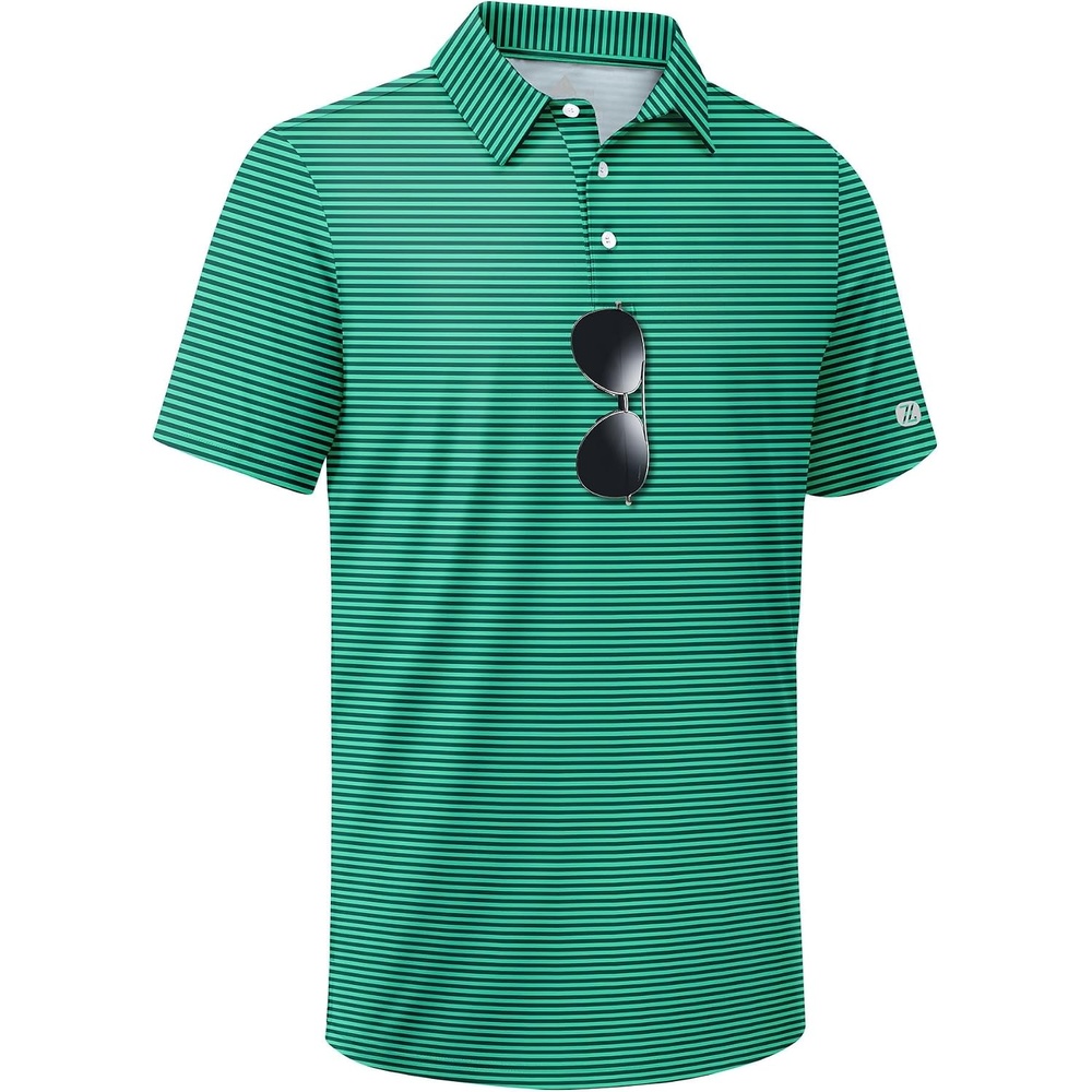 image:imageZITY Mens Golf Shirt Short Sleeve UPF 50 Performance Moisture Wicking Casual Striped Collared Polo ShirtsGreen Striped