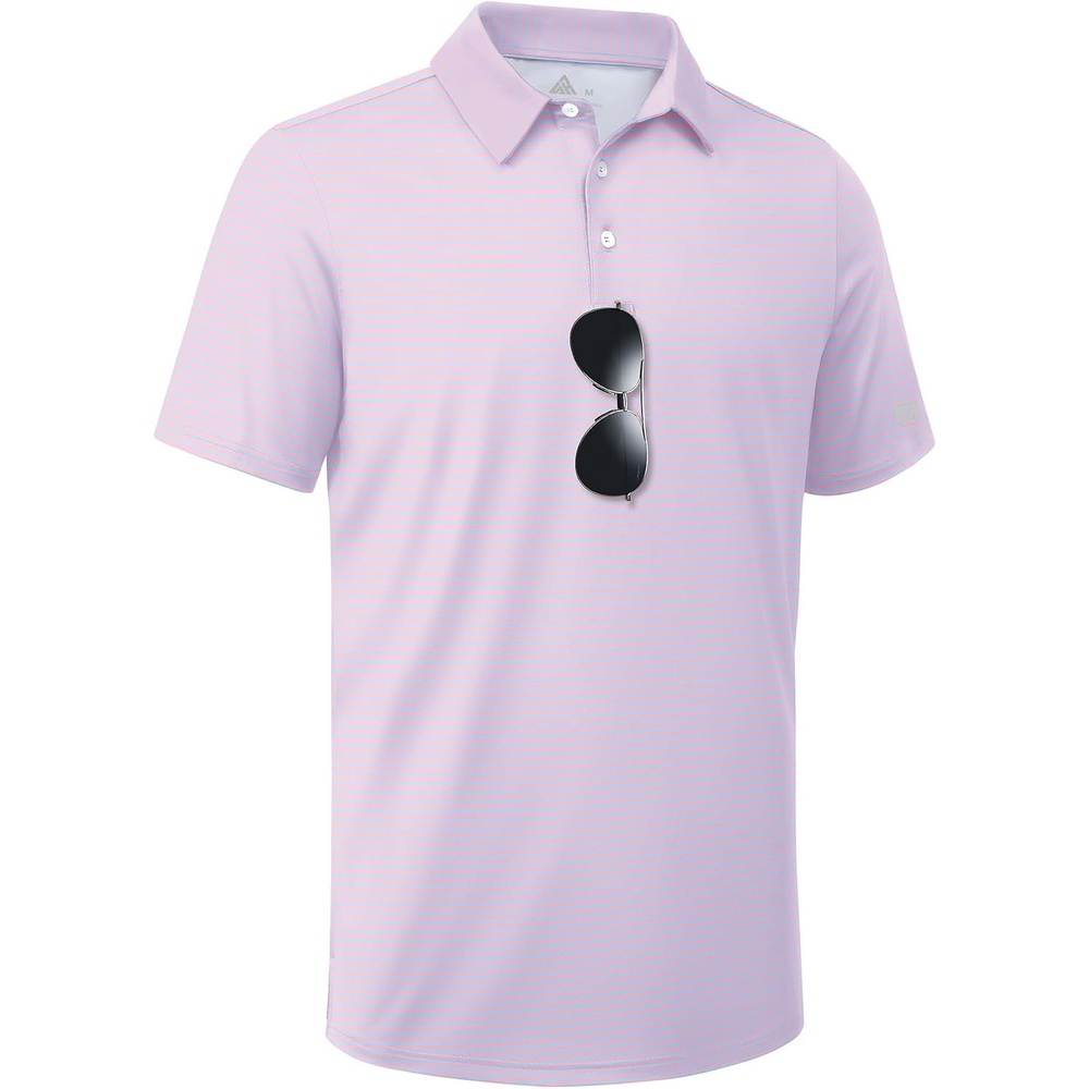 image:imageZITY Mens Golf Shirt Short Sleeve UPF 50 Performance Moisture Wicking Casual Striped Collared Polo ShirtsLight Pink Striped