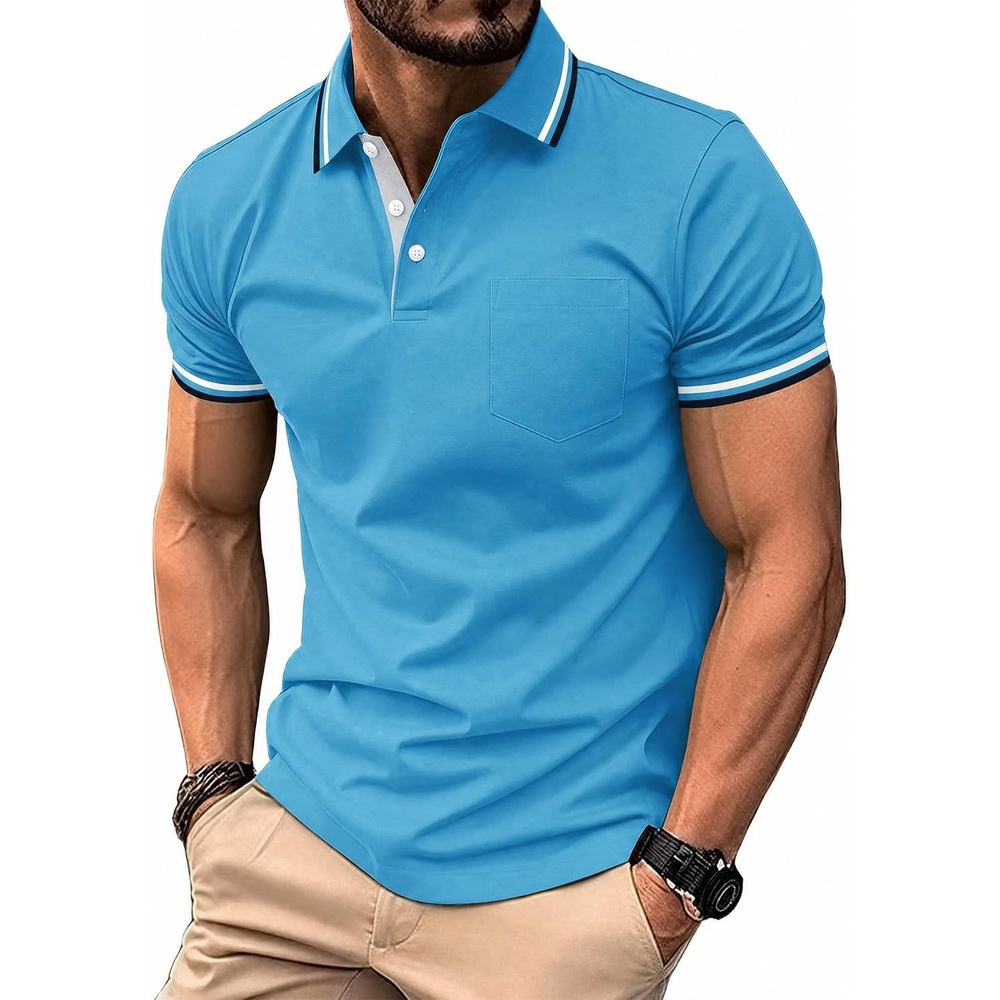 image:imageZITY Mens Polo Shirts Short Sleeve Casual Collared Shirts Moisture Wicking Athletic Work Golf Shirts for Men with PocketBlue Green