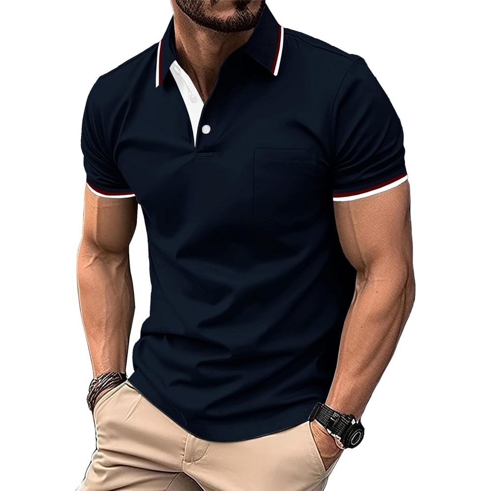 image:imageZITY Mens Polo Shirts Short Sleeve Casual Collared Shirts Moisture Wicking Athletic Work Golf Shirts for Men with PocketNavy