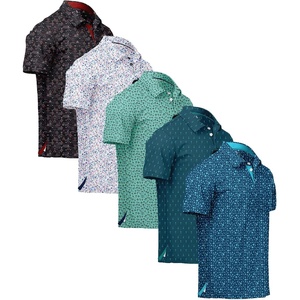 ZITY 5 Pack Mens Golf Shirt Short Sleeve UPF 50+ Moisture Wicking Performance Print Patterns Casual Golf Polo Shirts for Men(Wine White Green Darkteal Lightteal)
