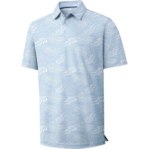 ZITY Men’s Golf Polo Shirt Short Sleeve Performance Moisture Wicking Collared Print Shirt for Golf and Casual Wear(X-light Blue Leaf)