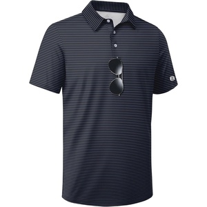 ZITY Mens Golf Shirt Short Sleeve UPF 50+ Performance Moisture Wicking Casual Striped Collared Polo Shirts(Black Striped)