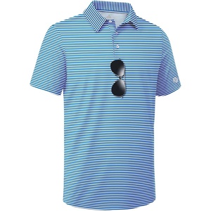 ZITY Mens Golf Shirt Short Sleeve UPF 50+ Performance Moisture Wicking Casual Striped Collared Polo Shirts(Blue Striped)