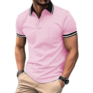 ZITY Mens Polo Shirts Short Sleeve Casual Collared Shirts Moisture Wicking Athletic Work Golf Shirts for Men with Pocket(Pink)