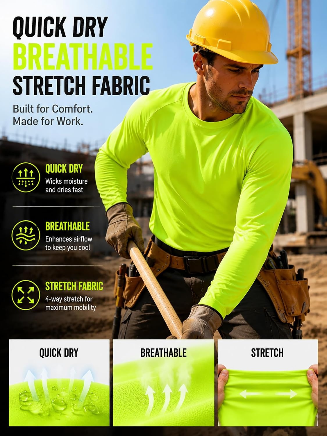image:image2Pack Neon Shirts for Men Long Sleeve Cooling Shirt Moisture Wicking Breathable Dry Fit Sun Shirt Work Shirts Men Construction