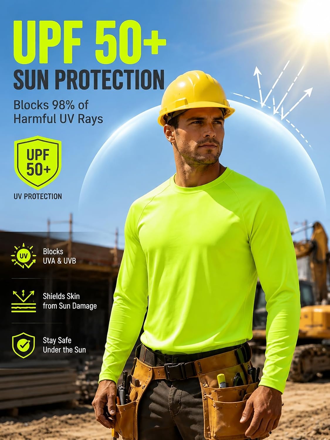 image:image2Pack Neon Shirts for Men Long Sleeve Cooling Shirt Moisture Wicking Breathable Dry Fit Sun Shirt Work Shirts Men Construction