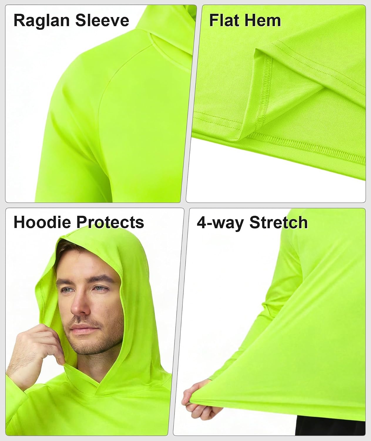 image:imageZITY 5 Pack Mens UPF 50 Hoodie Shirts Sun Protection Athletic Fast Dry Lightweight Rashguard for Fishing Hiking WorkoutNeon GreenNeon GreenNeon GreenOrangeOrange