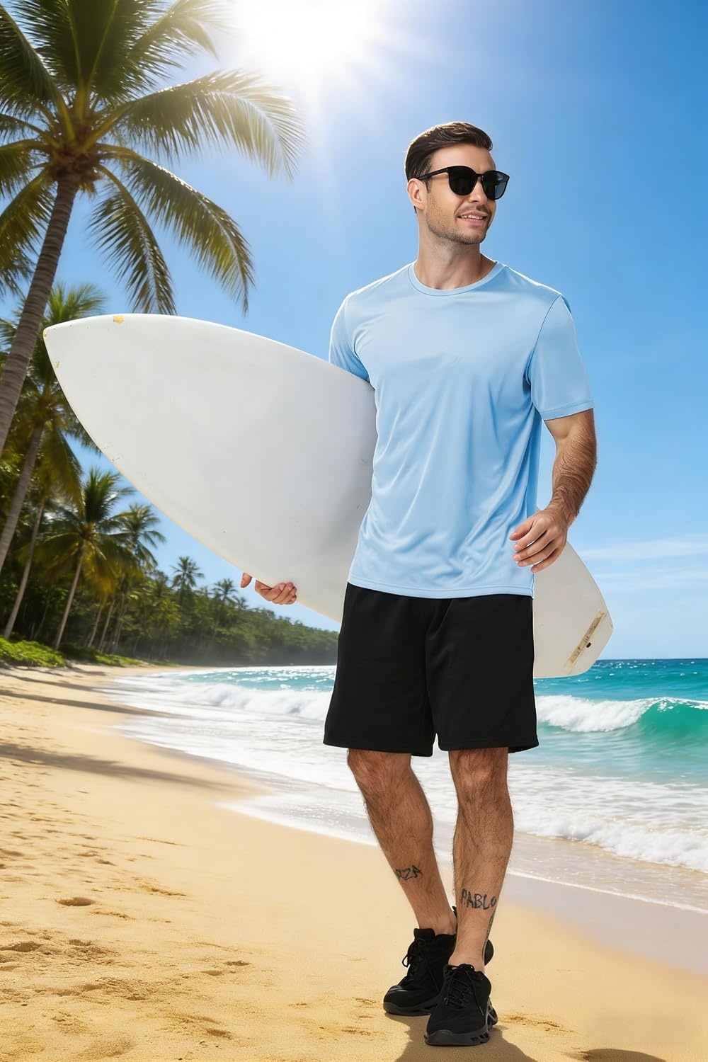 image:imageZITY 5 Packs Mens UPF 50 Sun Protection TShirts Workout Fishing Swimming Rash Guard Fast Dry Breathable Shirt10 Pack Light Blue