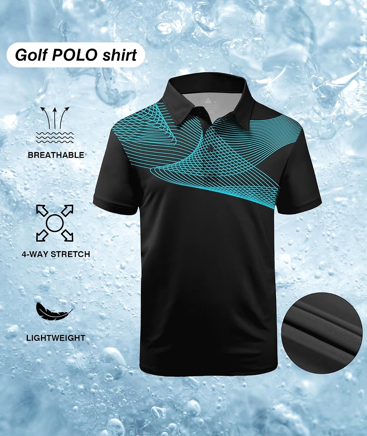 image:imageZITY Golf Polo Shirts for Men Short Sleeve UPF 50 Athletic Tennis TShirt Machine Wash Casual Business Tennis Work Outdoor Moisture Wicking QuickDrying Breathable Stretchy Print PatternsBlack Navy Blue