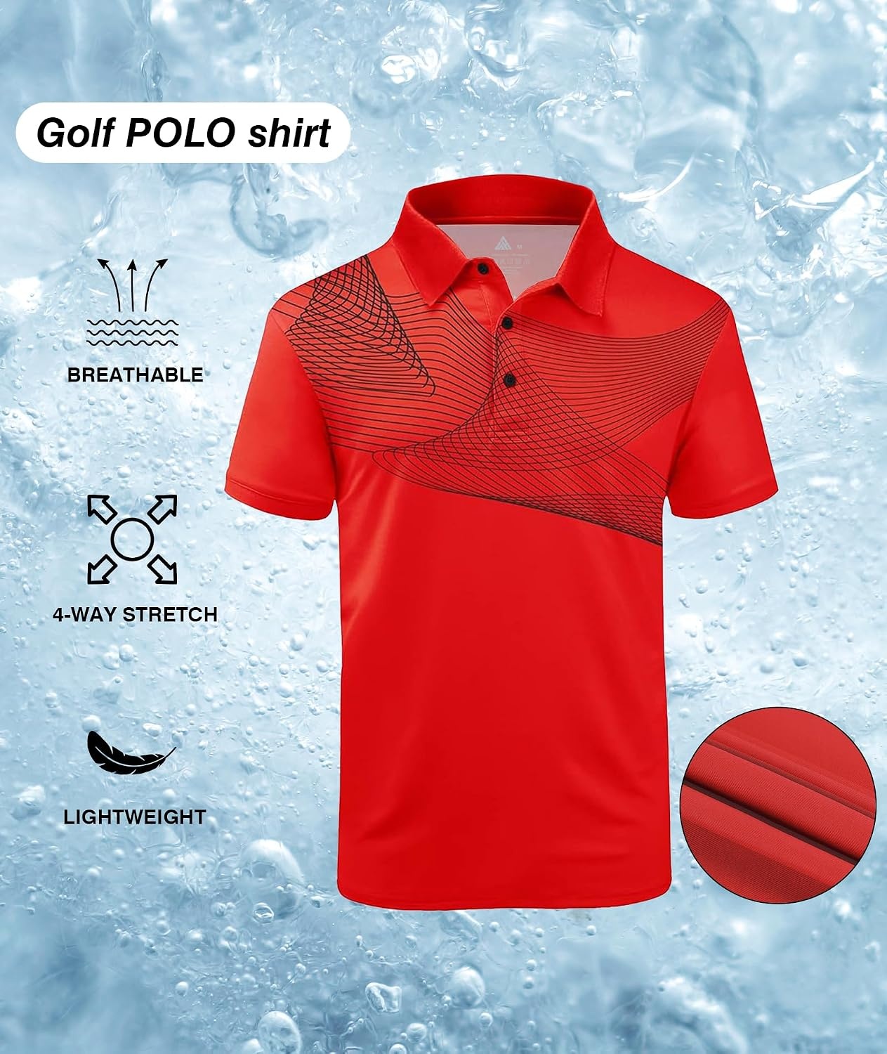 image:imageZITY Golf Polo Shirts for Men Short Sleeve UPF 50 Athletic Tennis TShirt Machine Wash Casual Business Tennis Work Outdoor Moisture Wicking QuickDrying Breathable Stretchy Print PatternsRed Black