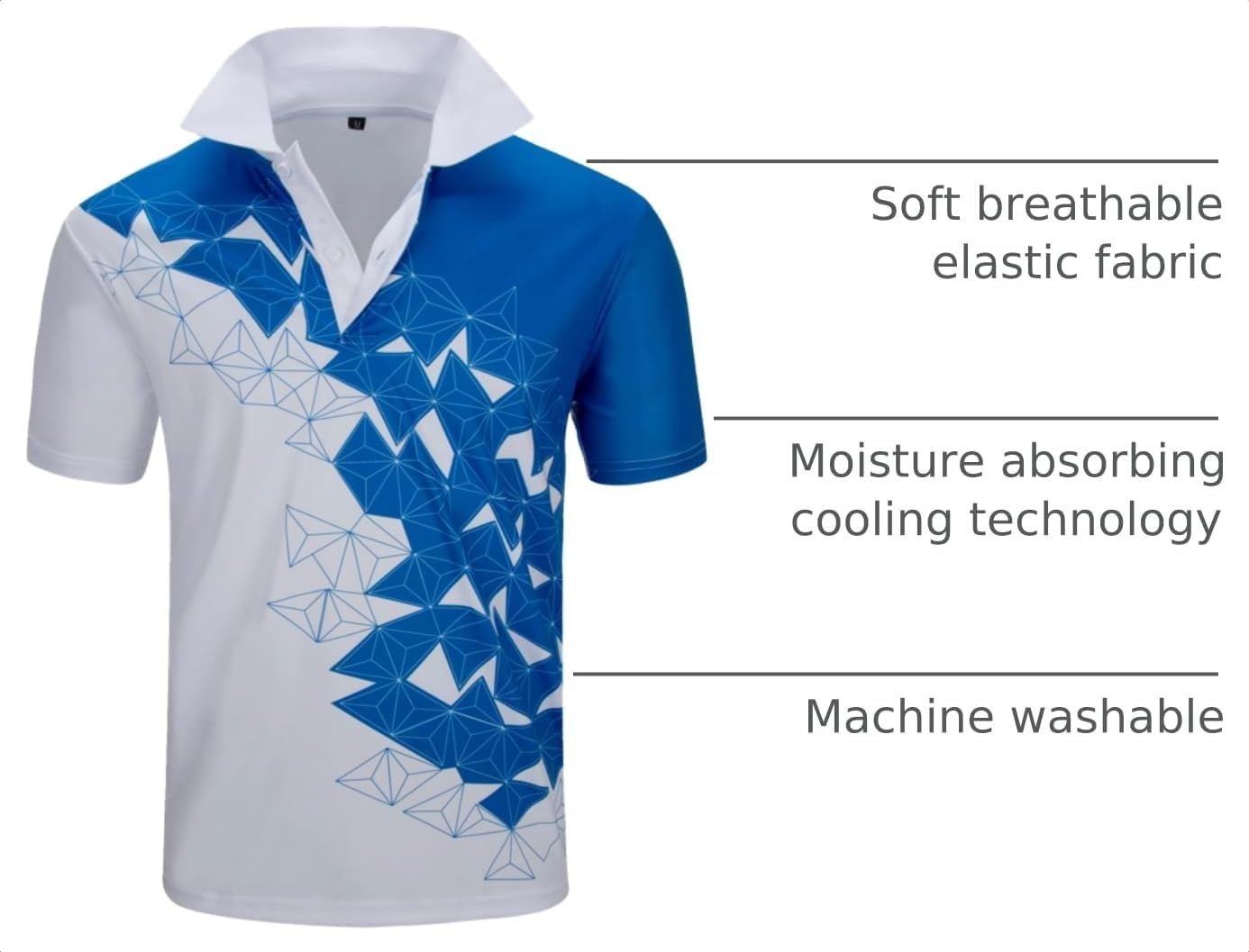 image:imageZITY Golf Polo Shirts for Men Short Sleeve UPF 50 Athletic Tennis TShirt Machine Wash Casual Business Tennis Work Outdoor Moisture Wicking QuickDrying Breathable Stretchy Print PatternsWhite Blue
