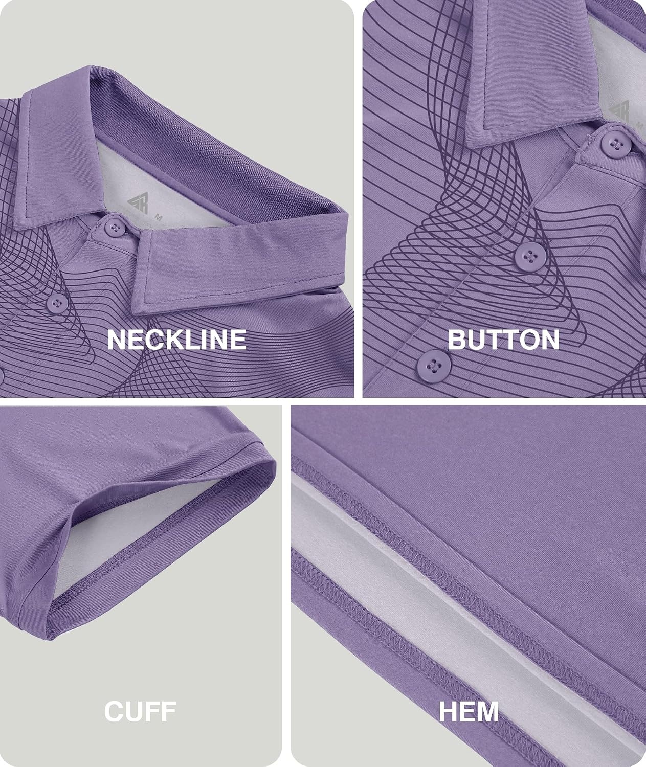 image:imageZITY Golf Polo Shirts for Men Short Sleeve UPF 50 Athletic Tennis TShirt Machine Wash Casual Business Tennis Work Outdoor Moisture Wicking QuickDrying Breathable Stretchy Print PatternsLight Purple