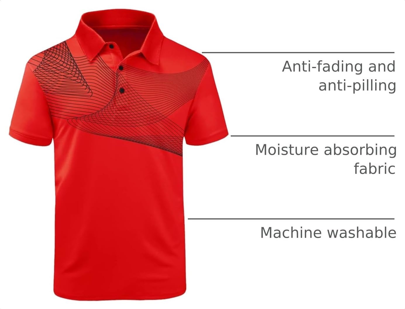 image:imageZITY Golf Polo Shirts for Men Short Sleeve UPF 50 Athletic Tennis TShirt Machine Wash Casual Business Tennis Work Outdoor Moisture Wicking QuickDrying Breathable Stretchy Print PatternsRed Black