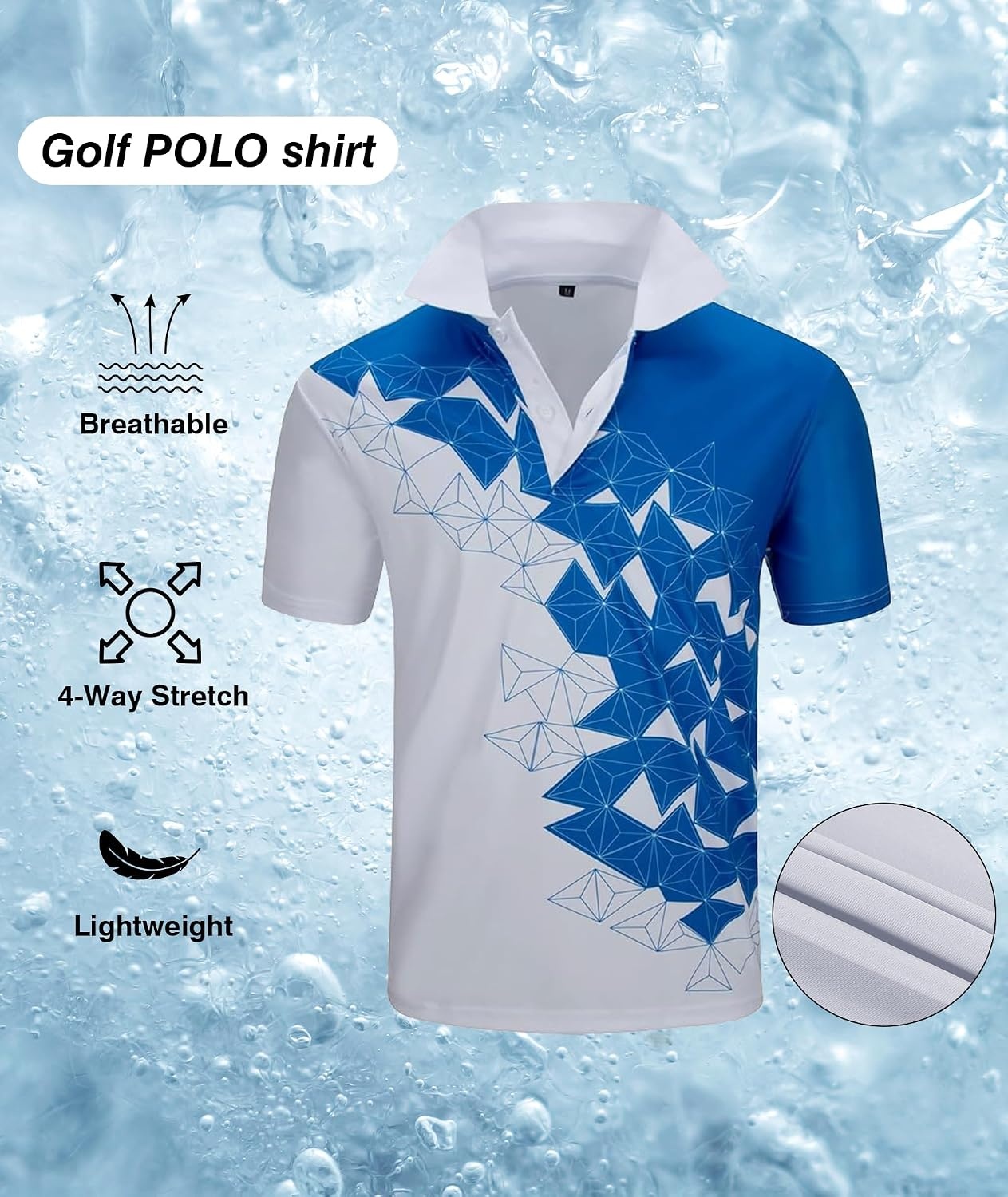 image:imageZITY Golf Polo Shirts for Men Short Sleeve UPF 50 Athletic Tennis TShirt Machine Wash Casual Business Tennis Work Outdoor Moisture Wicking QuickDrying Breathable Stretchy Print PatternsWhite Blue