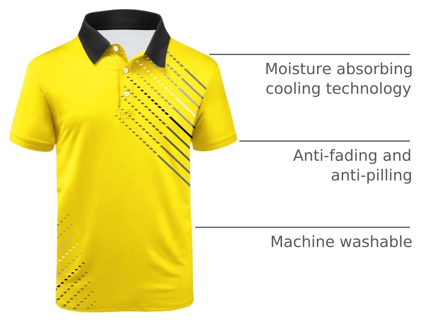 image:imageZITY Golf Polo Shirts for Men Short Sleeve UPF 50 Athletic Tennis TShirt Machine Wash Casual Business Tennis Work Outdoor Moisture Wicking QuickDrying Breathable Stretchy Print PatternsYellow