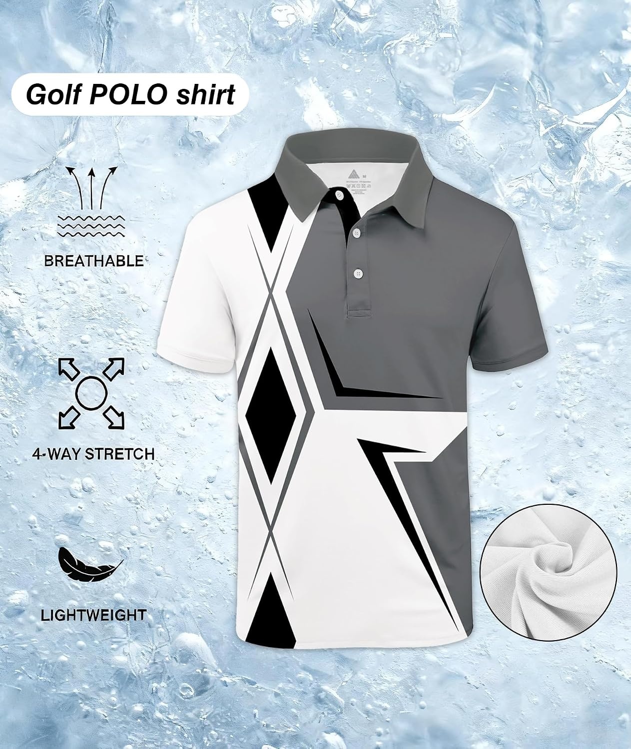 image:imageZITY Golf Polo Shirts for Men Short Sleeve UPF 50 Athletic Tennis TShirt Machine Wash Casual Business Tennis Work Outdoor Moisture Wicking QuickDrying Breathable Stretchy Print PatternsBlack Dark Grey