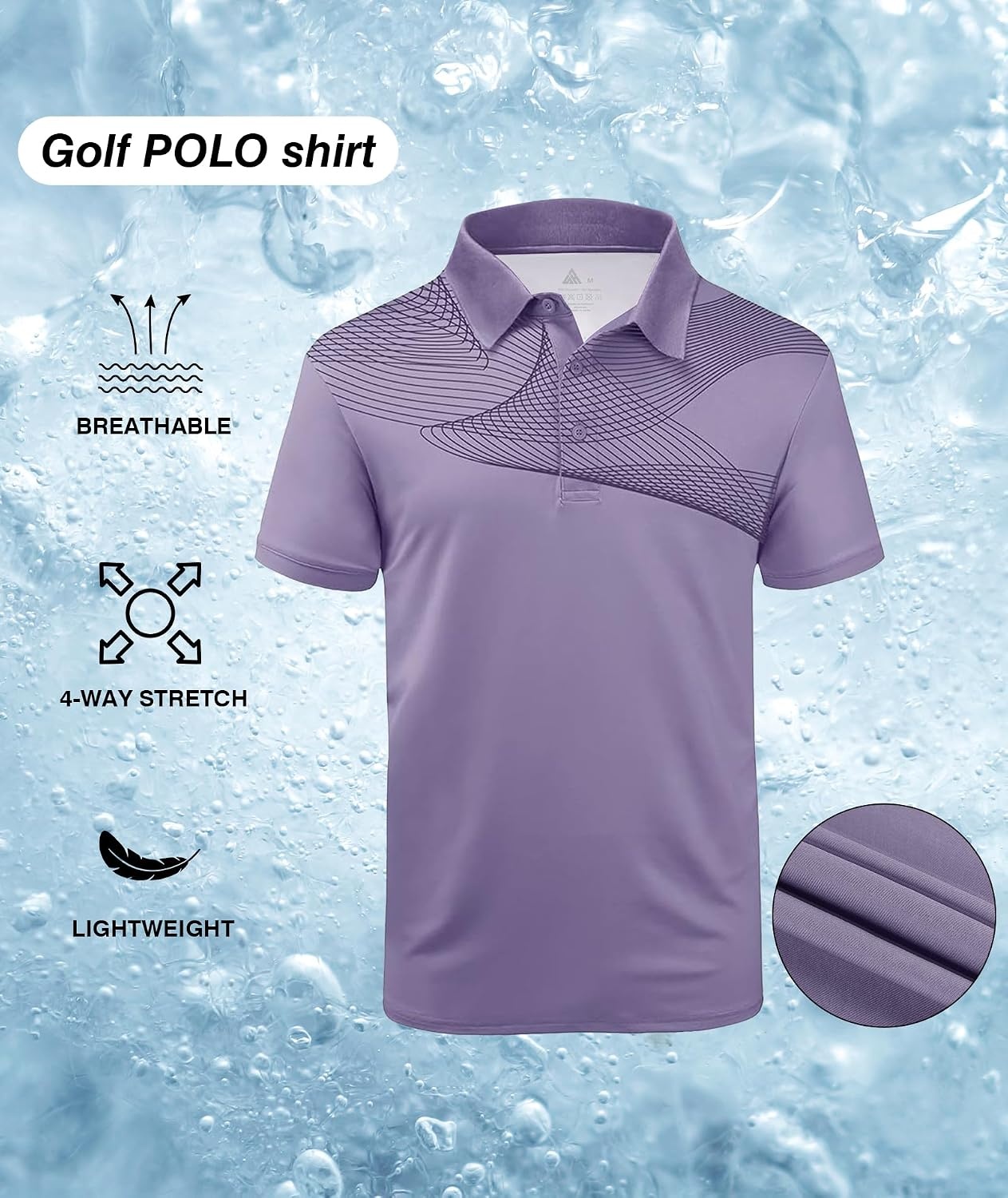 image:imageZITY Golf Polo Shirts for Men Short Sleeve UPF 50 Athletic Tennis TShirt Machine Wash Casual Business Tennis Work Outdoor Moisture Wicking QuickDrying Breathable Stretchy Print PatternsLight Purple