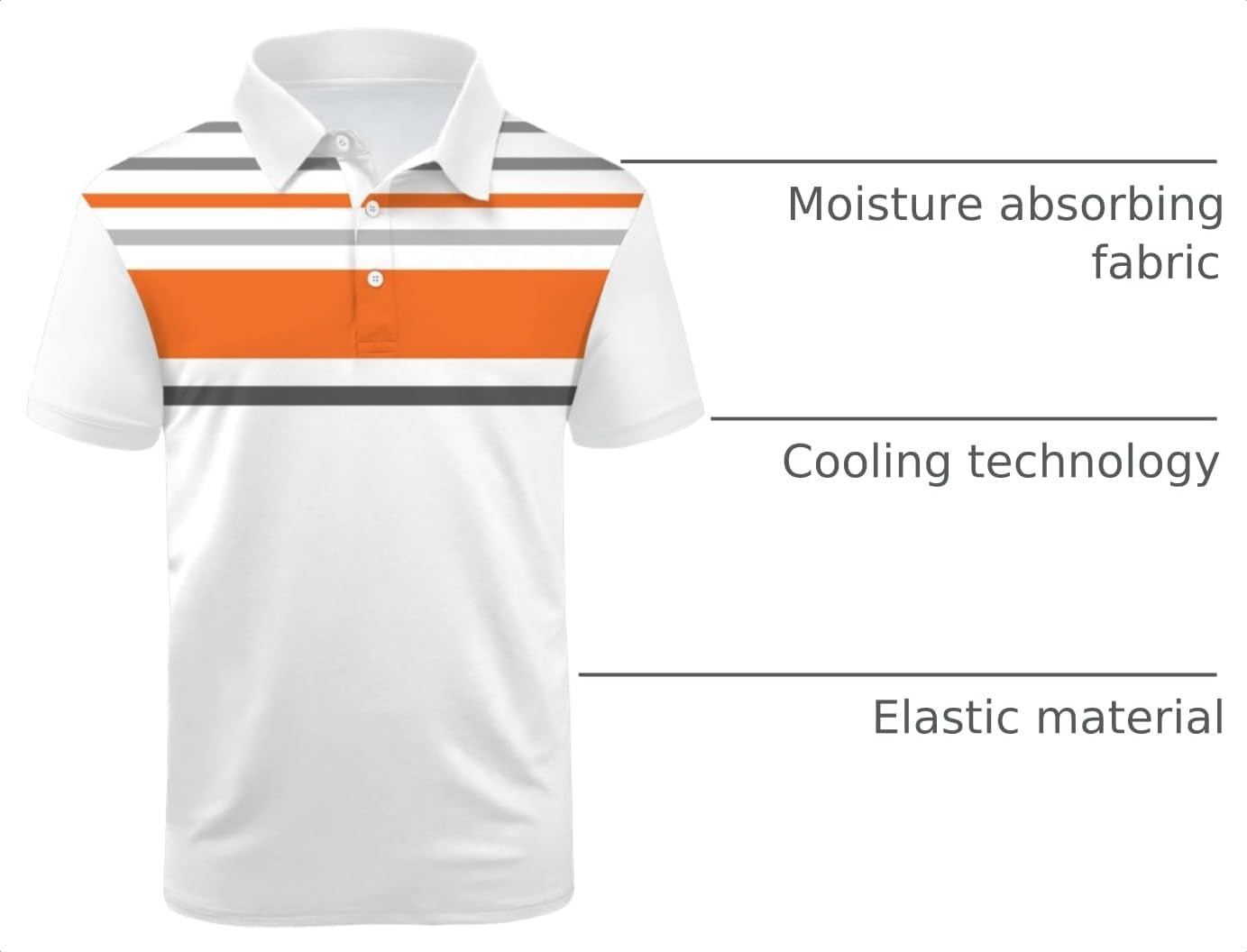 image:imageZITY Golf Polo Shirts for Men Short Sleeve UPF 50 Athletic Tennis TShirt Machine Wash Casual Business Tennis Work Outdoor Moisture Wicking QuickDrying Breathable Stretchy Print PatternsOrange