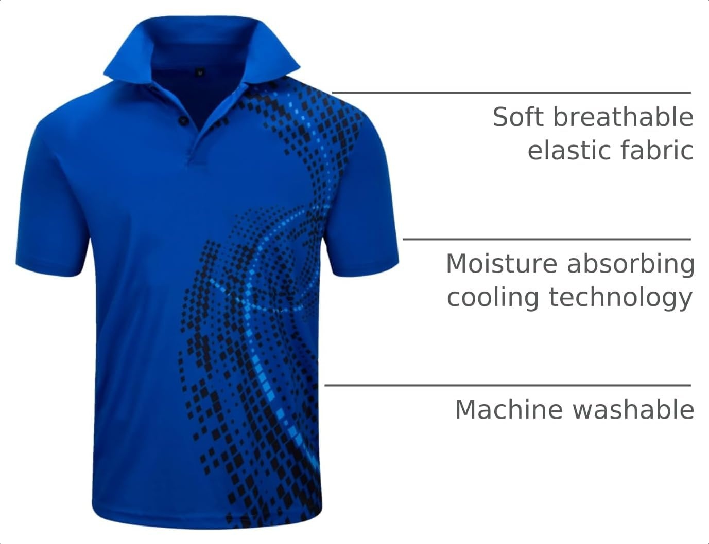 image:imageZITY Golf Polo Shirts for Men Short Sleeve UPF 50 Athletic Tennis TShirt Machine Wash Casual Business Tennis Work Outdoor Moisture Wicking QuickDrying Breathable Stretchy Print PatternsCurve Blue