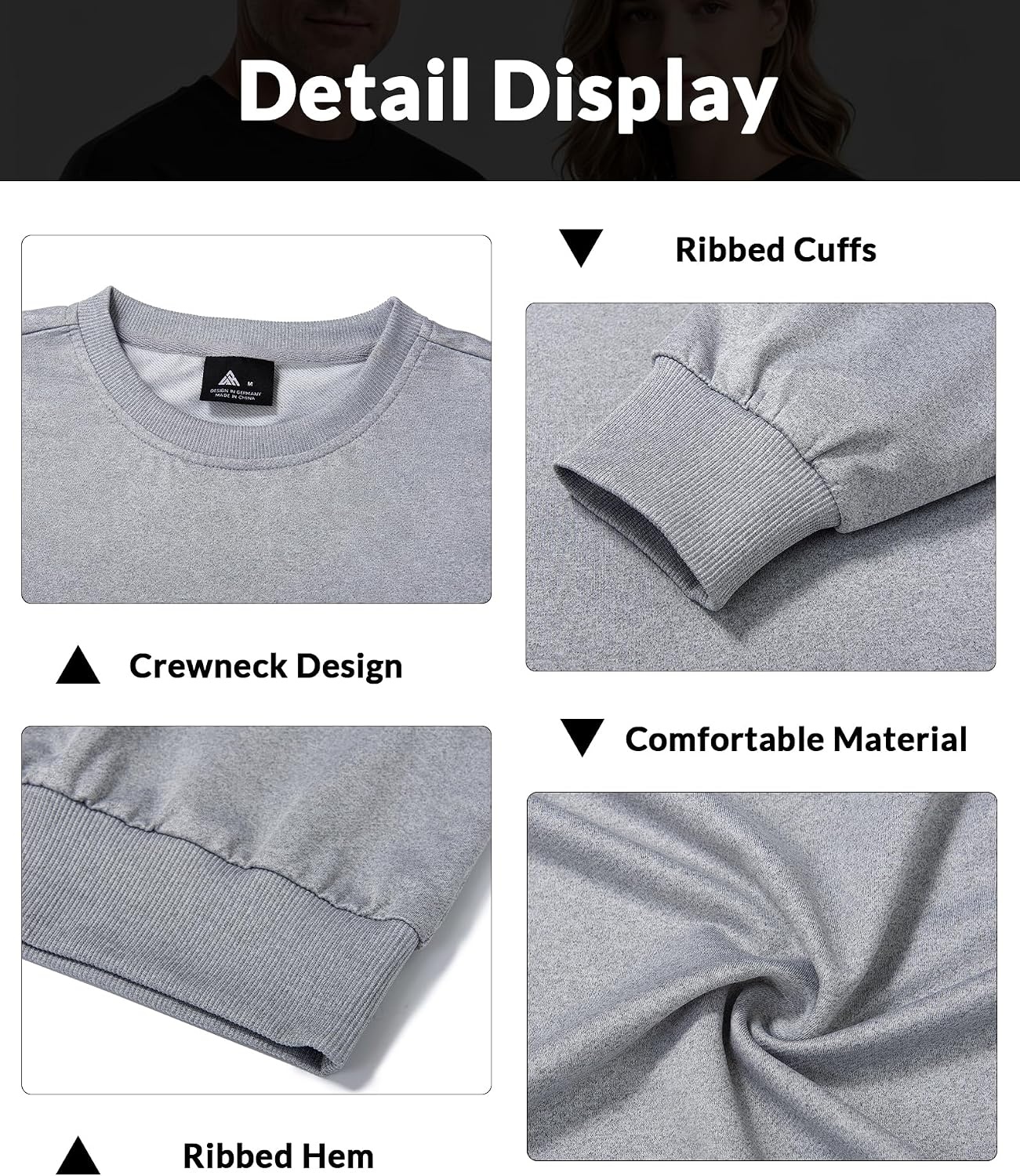 image:imageZITY Mens Athletic Crewneck Sweatshirt Classic Versatile Lightweight Long Sleeve Sweatshirts for MenSport Gray