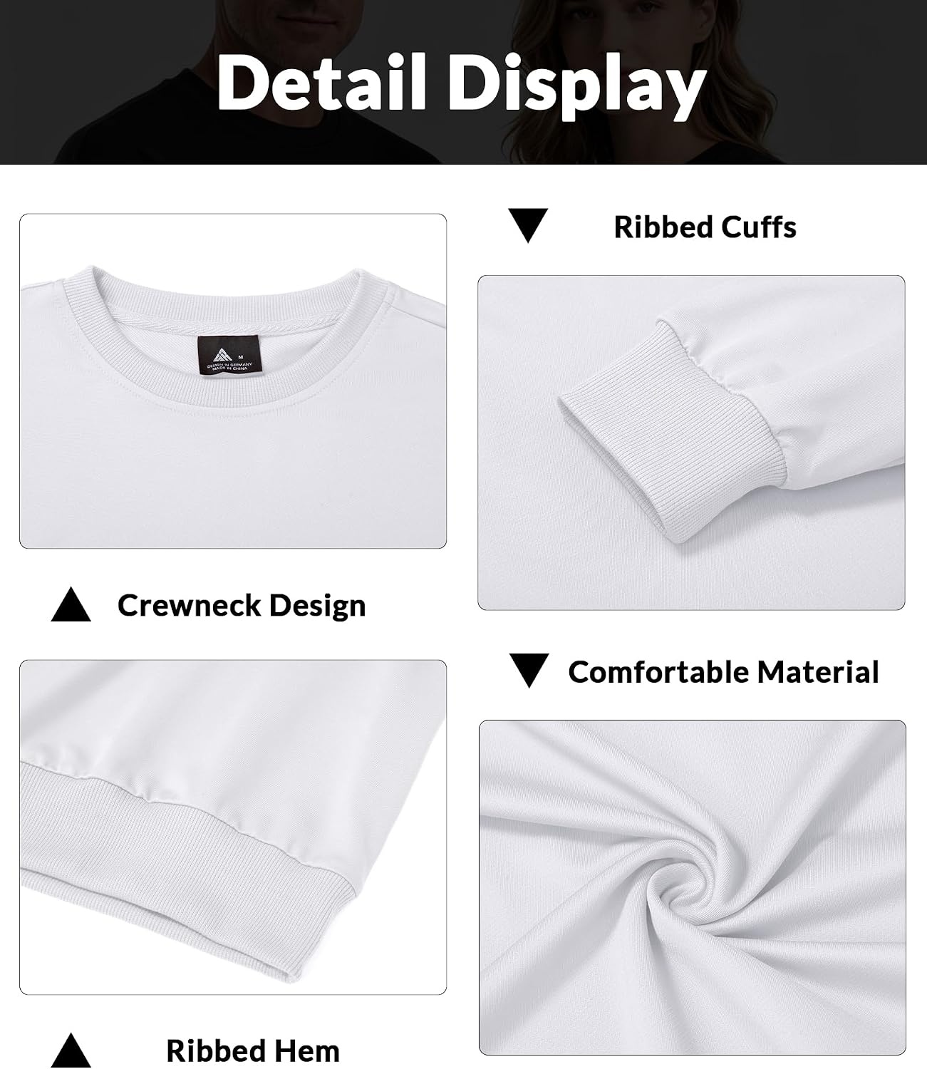 image:imageZITY Mens Athletic Crewneck Sweatshirt Classic Versatile Lightweight Long Sleeve Sweatshirts for MenWhite