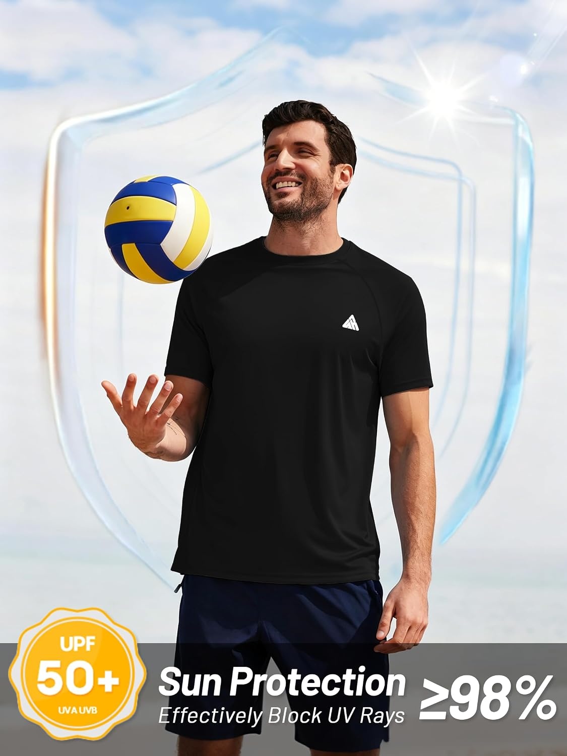image:imageZITY Mens Athletic Workout Shirt Short Sleeve Quick Dry Swim Shirts UPF 50 Fishing Rash Guard TShirtsBlack