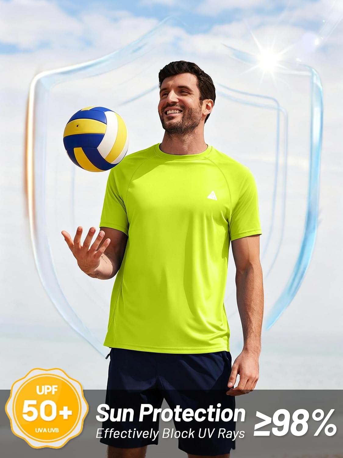 image:imageZITY Mens Athletic Workout Shirt Short Sleeve Quick Dry Swim Shirts UPF 50 Fishing Rash Guard TShirtsGreen