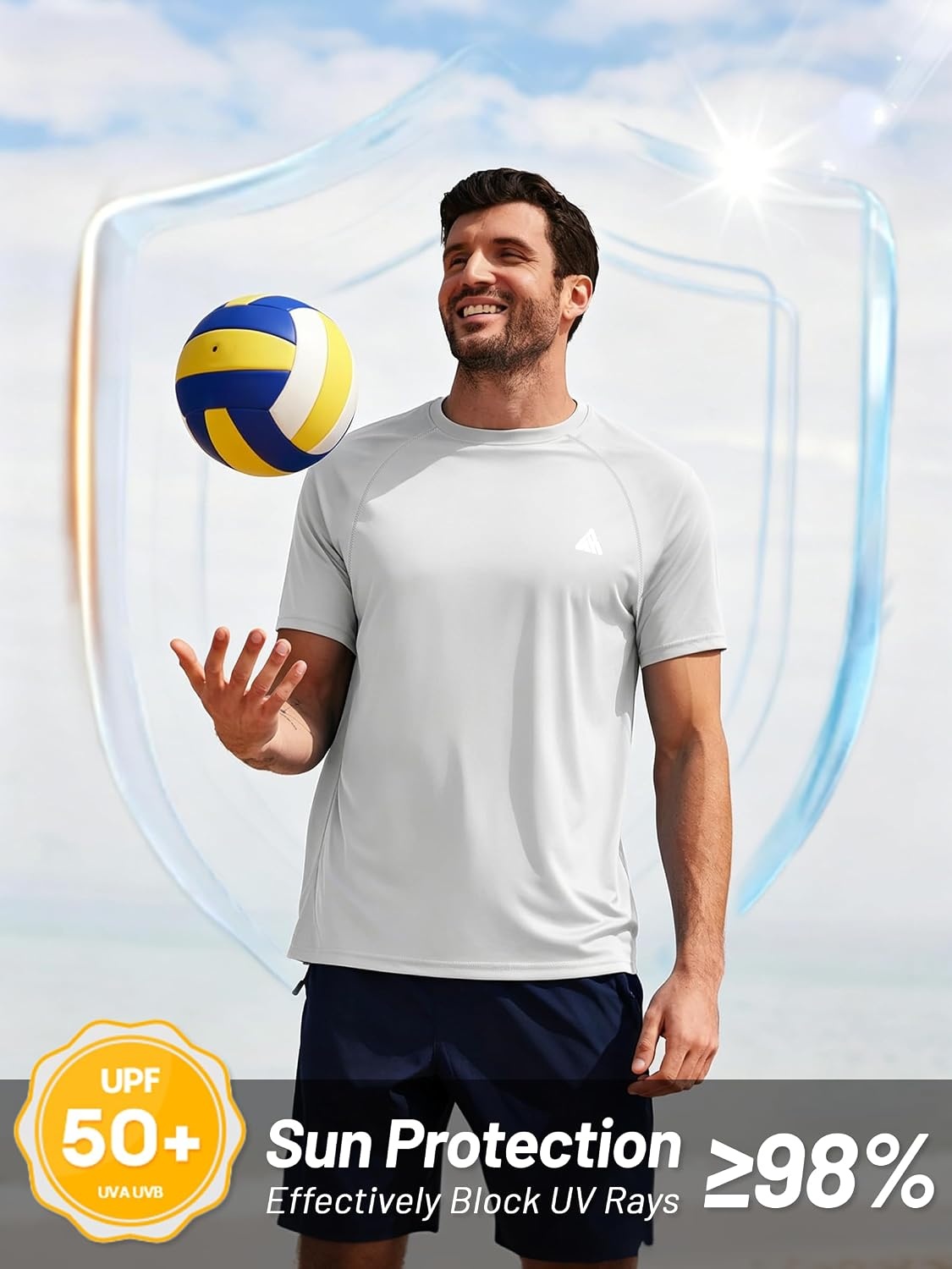 image:imageZITY Mens Athletic Workout Shirt Short Sleeve Quick Dry Swim Shirts UPF 50 Fishing Rash Guard TShirtsLight Grey