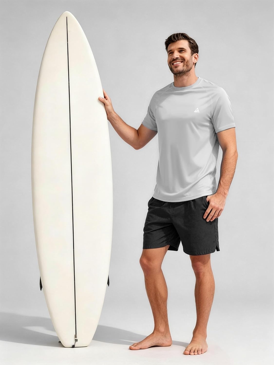 image:imageZITY Mens Athletic Workout Shirt Short Sleeve Quick Dry Swim Shirts UPF 50 Fishing Rash Guard TShirtsLight Grey