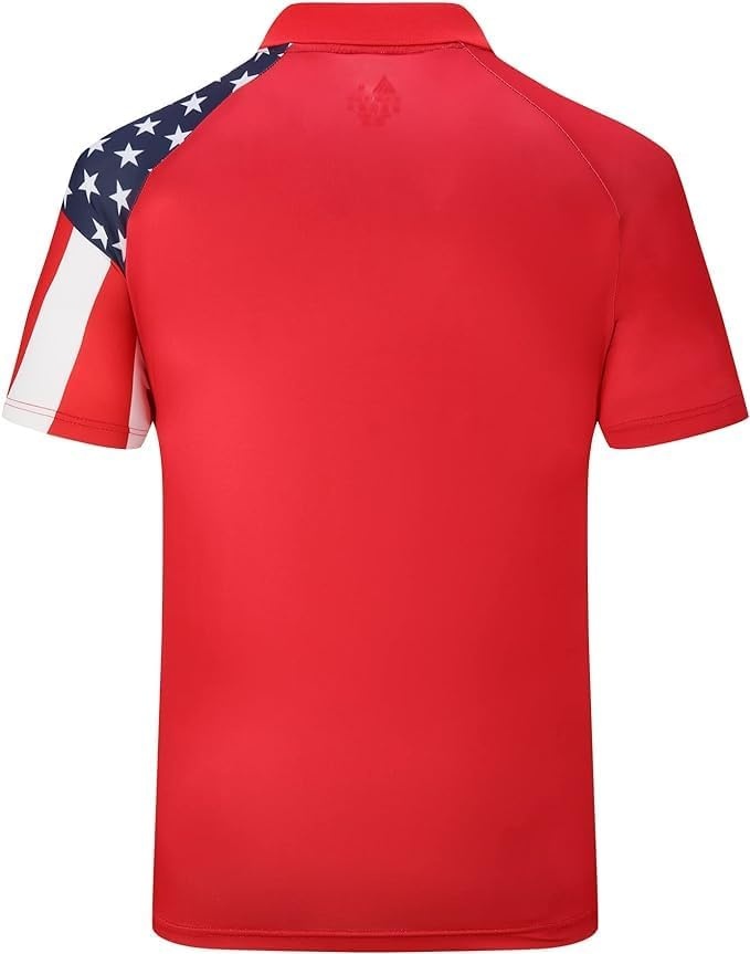 image:imageZITY Mens Golf Short Sleeve Moisture Wicking Polos with Print Patterns UPF 50Performance Collared TshirtStretchyLightweightBreathableTeam TrainingTennisAthleticOutdoorCampingBusinessRed