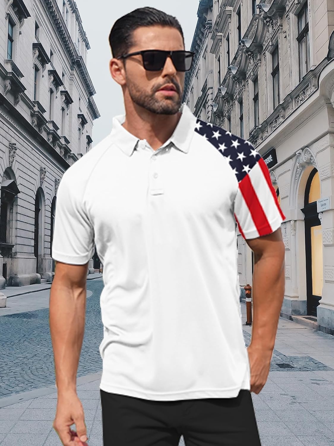 image:imageZITY Mens Golf Short Sleeve Moisture Wicking Polos with Print Patterns UPF 50Performance Collared TshirtStretchyLightweightBreathableTeam TrainingTennisAthleticOutdoorCampingBusinessWhite