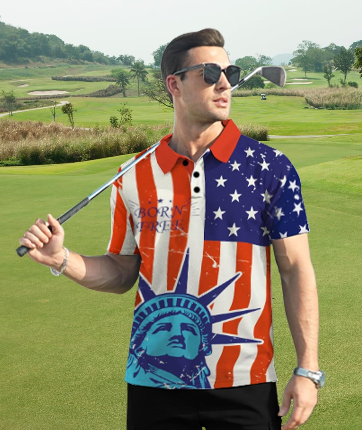image:imageZITY Mens Golf Short Sleeve Moisture Wicking Polos with Print Patterns UPF 50Performance Collared TshirtStretchyLightweightBreathableTeam TrainingTennisAthleticOutdoorCampingBusinessNavy Red