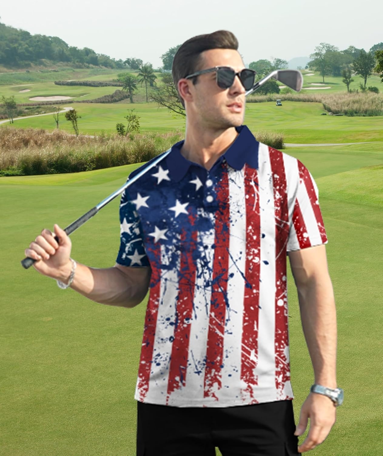 image:imageZITY Mens Golf Short Sleeve Moisture Wicking Polos with Print Patterns UPF 50Performance Collared TshirtStretchyLightweightBreathableTeam TrainingTennisAthleticOutdoorCampingBusinessWine Red